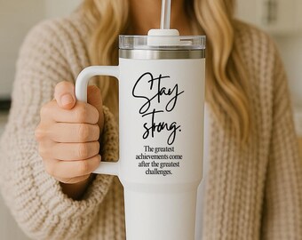 40 oz Tumbler with Handle: Insulated Travel Mug - Stay Strong