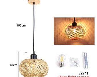 Handmade Rattan Bamboo Chandelier LED Ceiling Lamp  Fixture Weaving Home Living Room Decor Hanging Lamps LED Ceiling Light