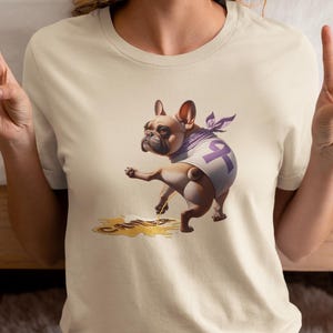 Funny French Bulldog Cancer Shirt, Dog Peeing on Cancer Tee, Purple Ribbon Pet Gift, Anti Cancer Dog Shirt, Survivor Awareness Tee
