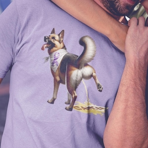German Shepherd Cancer Shirt, Funny Dog Peeing on Cancer Tee, Purple Ribbon Dog Gift, Anti Cancer Pet Shirt, Support Survivor Tee