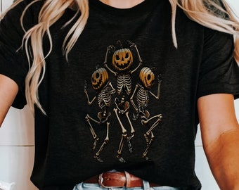 Dancing Skeleton Shirt, Retro Halloween Shirt, Women&#39;s Halloween Shirt, Cute Fall Top, Skeleton Shirt, Skull Sweatshirt, Jack O Lantern