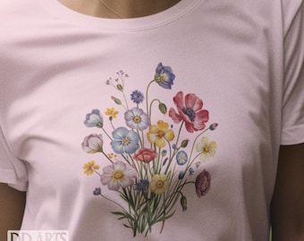 Wildflower Bouquet Shirt, Colorful Floral Garden Tee, Cottagecore T-Shirt, Nature Lover Gift, Flower Shirt for Her, Botanical Tee