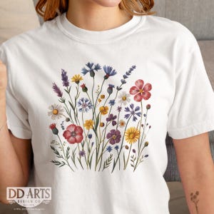 Bohemian Wildflower T-Shirt, Colorful Floral Garden Tee for Women, Cottagecore Nature Shirt, Flower Field Botanical Shirt