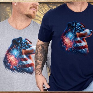Australian Shepherd Patriotic Shirt, 4th of July Dog Shirt, American Flag Aussie Tee, Fireworks Dog Shirt, USA Dog Lover Gift