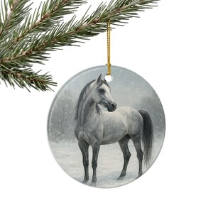 Arabian Horse Ceramic Ornament, Winter Gray Arabian Decor, Horse Lover Gift, Elegant Equestrian Christmas Ornament, Breed Art Keepsake image 2