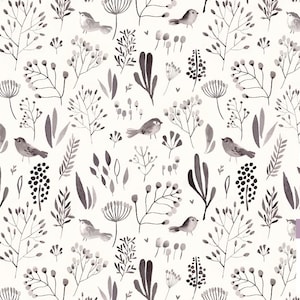 Zarte Blumen Musterdesign, botanisches Oberflächenmuster, Minimal Design, Linie gezeichnet, nicht exklusiv, weißer Hintergrund, Spatzen Muster