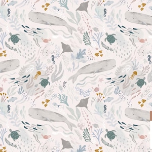 Watercolor Sea Life Beige Seamless Pattern, Boho Ocean Repeat Pattern Tile, Summer Seamless Pattern, Commercial Use, Watercolor Paint muted