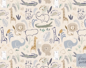 Schattige dieren safari naadloos patroon, handbeschilderd, safari jungle naadloos stoffenpatroon, babyjongenillustraties, boho-leeuwen, giraffe, kinderen.
