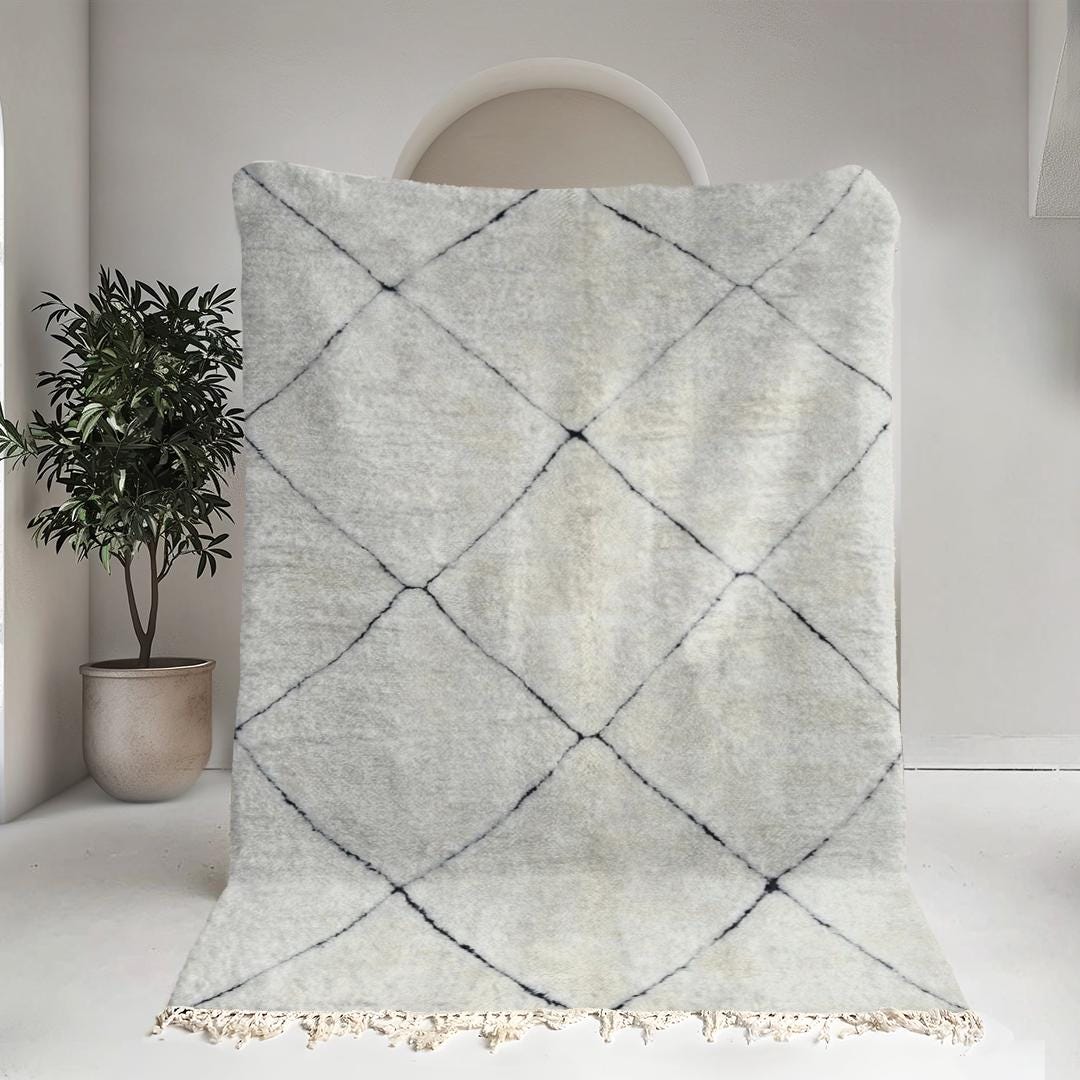 Vintage-inspired Black and White Moroccan Rug | Handmade Berber Rug ...