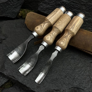 Hand Forged Bent Gouges – 52100 Steel Blades, Ergonomic Ash Handles. Spoon Carving Tools. Beginners Tools for Wood Projects. Gift for Mom