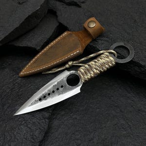 Throwing Knife – Hand-Forged 52100 Carbon Steel (9 cm / 3.54&quot;) | Paracord Handle | Balanced for Throwing | Leather Sheath | Gift for Him