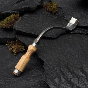Swan Neck Gouge for Woodworking - 52100 Carbon Steel Blade, Ash Wood Handle. Hand-Forged Gouge for Spoon, Bowl Carving. Gift for Husband.