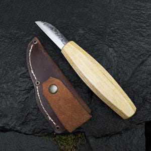 Whittling Knife – Hand-Forged 52100 Carbon Steel Blade | Octagonal Ash Handle | Optional Leather Sheath | Small Carving Knife for Wood