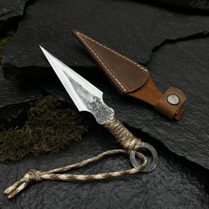 Throwing Knife – Hand-Forged 52100 Carbon Steel (8 cm / 3.15&quot;) | Paracord Handle | Leather Sheath Option | Balanced Thrower | Gift for Him