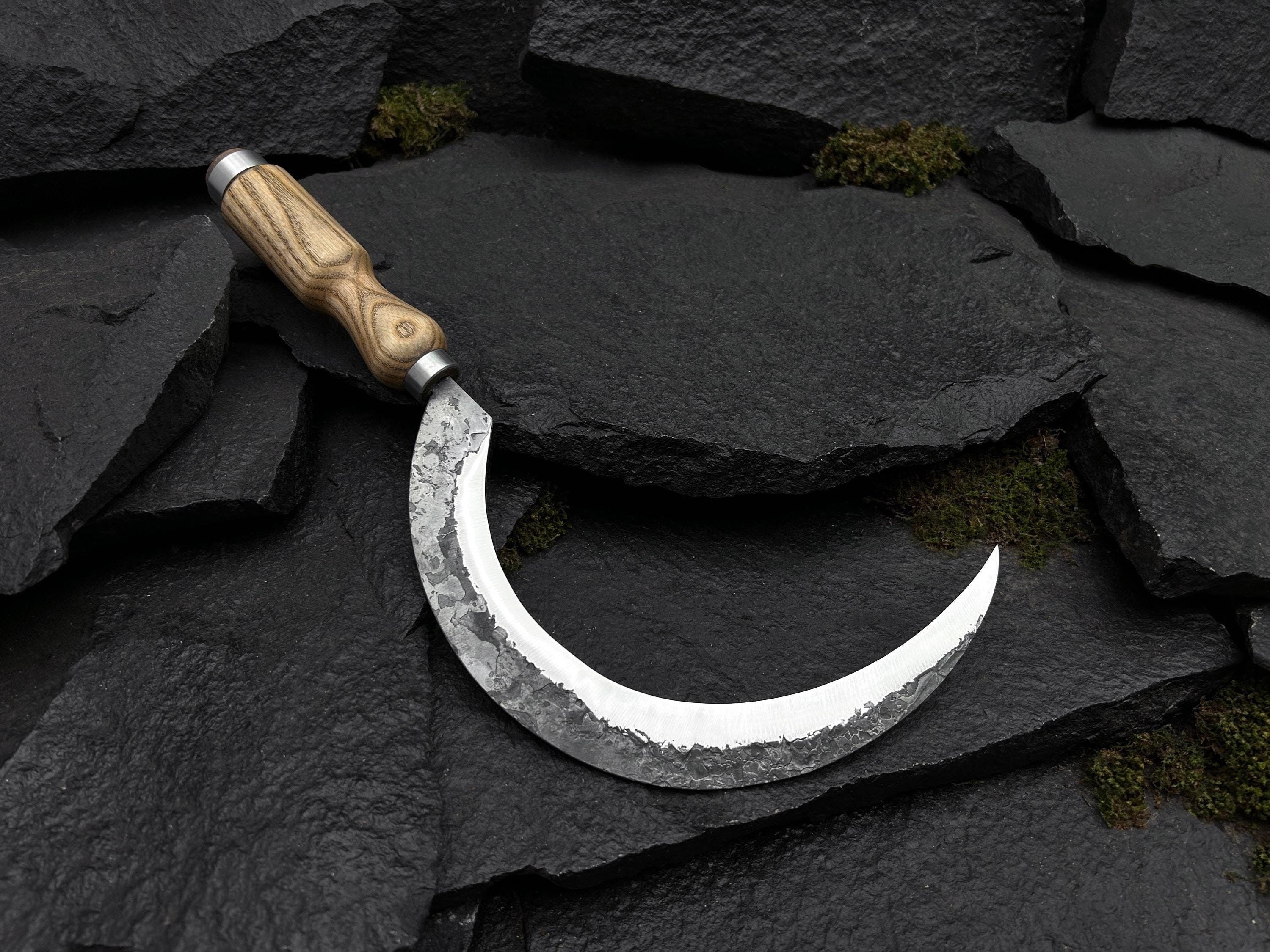 Hand Forged Big Sickle - 52100 Steel Blade, Ergonomic Ash