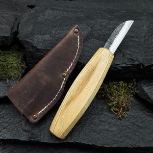 Hand-Forged Whittling Knife – 52100 Carbon Steel Blade | Octagonal Ash Handle | Optional Leather Sheath | Wood Carving Knife | Gift for Man