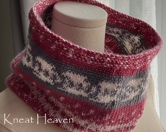 Hand-Knitted Cowl Neck warmer Infinity Scarf Fair Isle