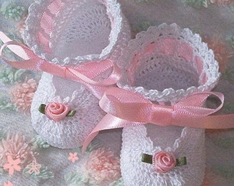 Boutique Crochet Mary Janes Baby or Reborn Doll Booties, Christening, Baptism