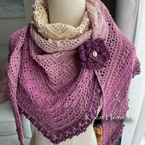 Crochet Shawl, Triangle Lace Shoulder Wrap with Hearts and Two Pins, Valentine's Day Gift