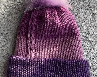 Handcrafted Handmade Knitted Double-Layer Braided beanie hat with a pom-pom