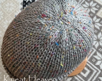 Handcrafted Handmade Knitted Double-Layer Reversible beanie hat with a removable pom-pom