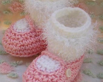 Hand-Crocheted Baby Mary Jane Booties, Reborn Doll Shoes, Christening or Baptism Keepsake Gift