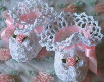 Boutique Crochet Irish Rose Baby or Doll Booties, Christening, Baptism