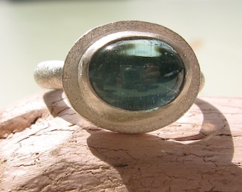 Big Blue Tourmaline blue stone silver Ring - Rachel