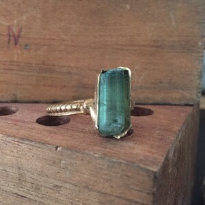 Tourmaline raw crystal 14k gold Roman style ring image 2