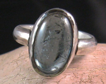 Bigger Blue Tourmaline cabochon silver ring Handmade -Truly Enormous