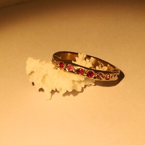 Ancient collection 14k recycled gold divot ring with pink sapphires image 2