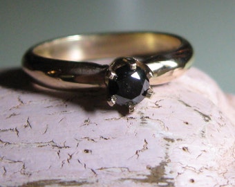 Gold ring Black Diamond engagement Ring - Indie Bride