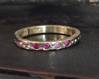 Ancient collection 14k recycled gold divot ring with pink sapphires