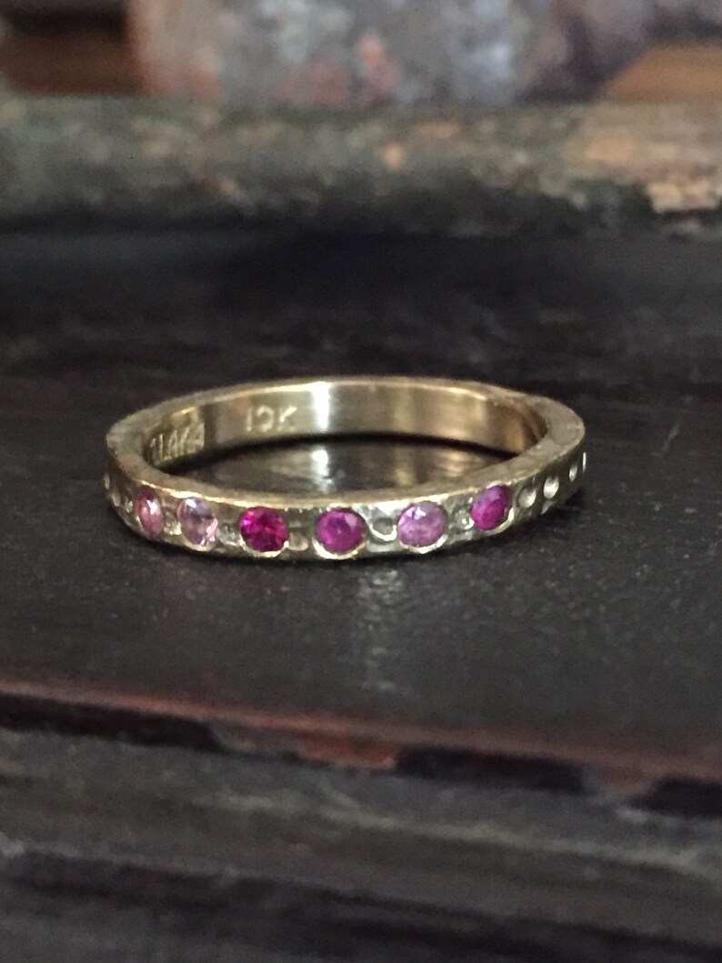 Ancient collection 14k recycled gold divot ring with pink sapphires image 1