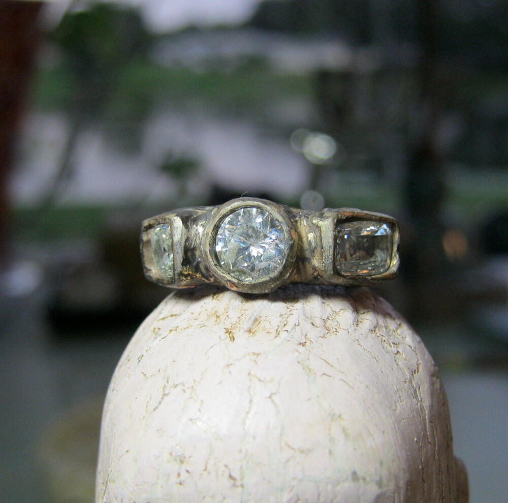 Rough Diamond Raw Diamond Recycled Gold Rustic Ring Three Stone Ring - Etsy