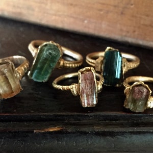 Tourmaline raw crystal 14k gold Roman style ring image 4