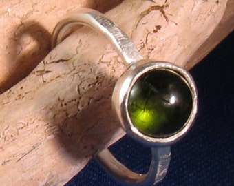 Chrome green tourmaline cabochon ring bezel set in sterling silver -Orb