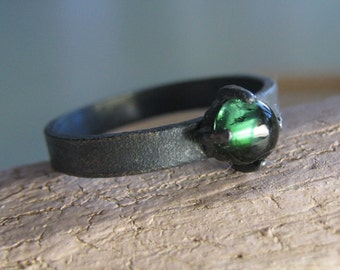 Blackened Sterling Silver Tourmaline Cabochon Ring - Orb