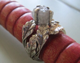 Rough diamond branch leaf ring set - Nature