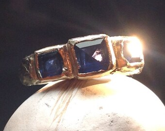 Rustic gold ring sapphire ring three stone ring - Byzantine