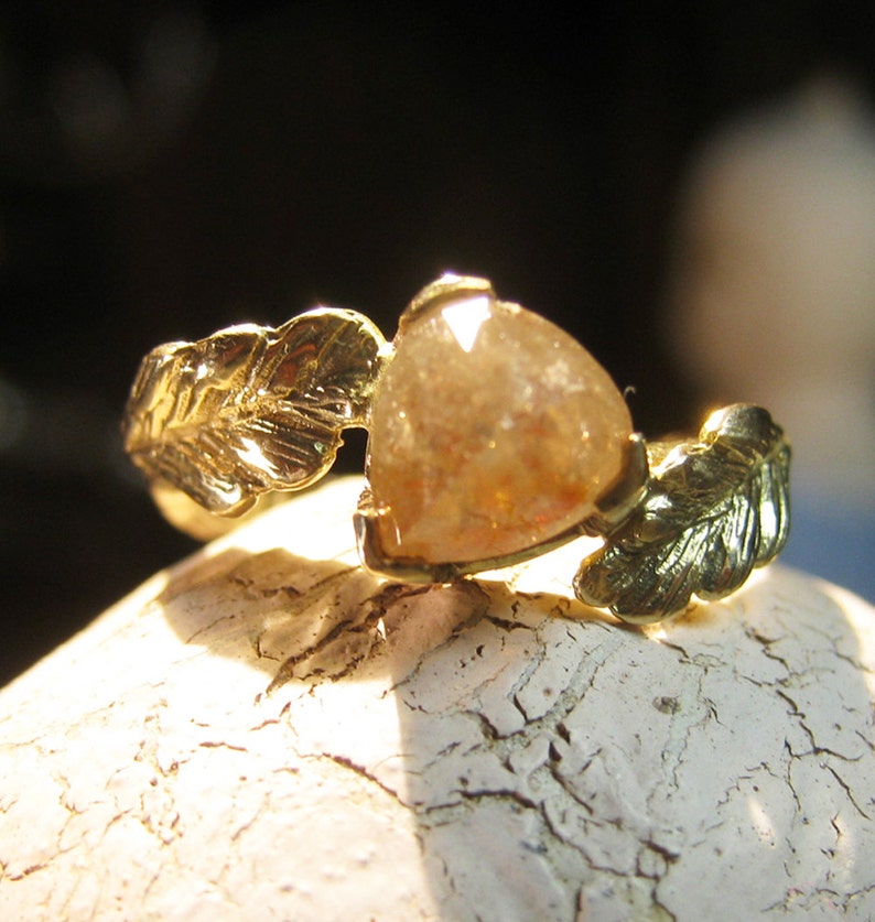 14k Gold Lost Wax Cast Leaf Twig Engagement Ring Etsy