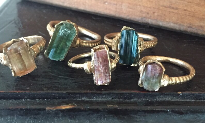 Tourmaline raw crystal 14k gold Roman style ring image 3