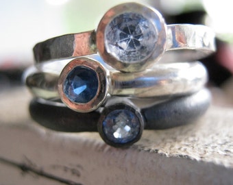 Blue Sapphire stacking ring set sterling silver rings - All blue