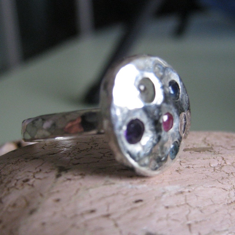 Mother's Ring smashed blob ring birthstone ring family ring recycled silver image 4