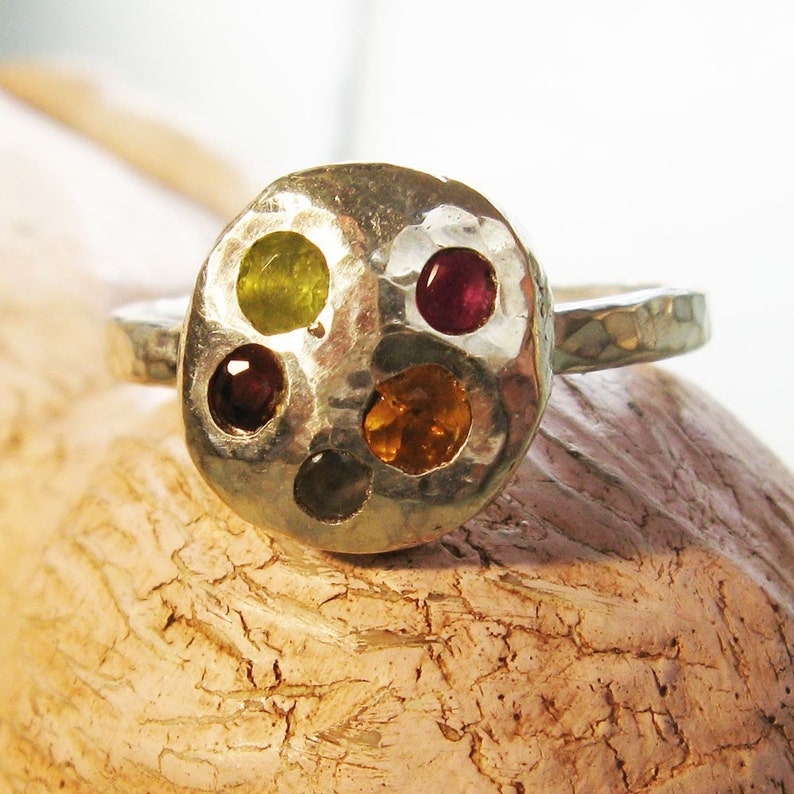 Mother's Ring smashed blob ring birthstone ring family ring recycled silver image 3