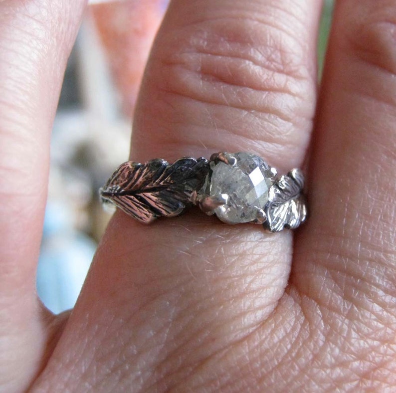 14k Gold Lost Wax Cast Leaf Twig Engagement Ring Etsy