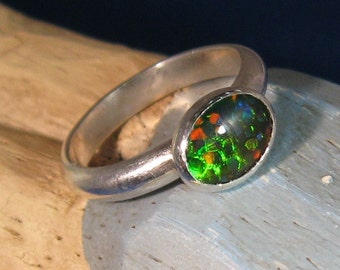 Ammolite sterling silver ring -Fossil Ammonite
