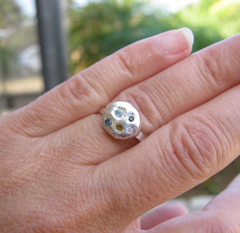 Mother's Ring smashed blob ring birthstone ring family ring recycled silver image 5