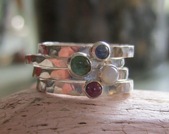 Mothers rings Birthstone stacking rings tiny stone bands - Birthday