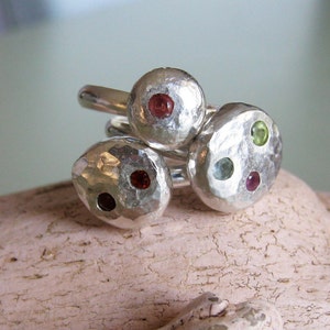 Mother's Ring smashed blob ring birthstone ring family ring recycled silver image 1